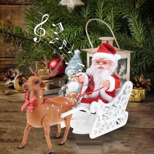 "SantaClaus Doll Elk Sled Toy Universal Electric Car with Music Children Kids Christmas Electric Toy Doll Home Xmas Decor Gifts"