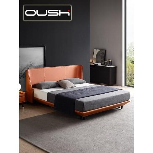 Minimalist leather bedside leather simple modern small house 1.8m designer double bed net red creative leather bed