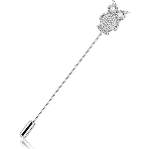 Fashion Owl Brooches Small Animal Crystal Long Needle Suit Lapel Pin Shirt Button Collar Creative High-end Cardigan Accessories