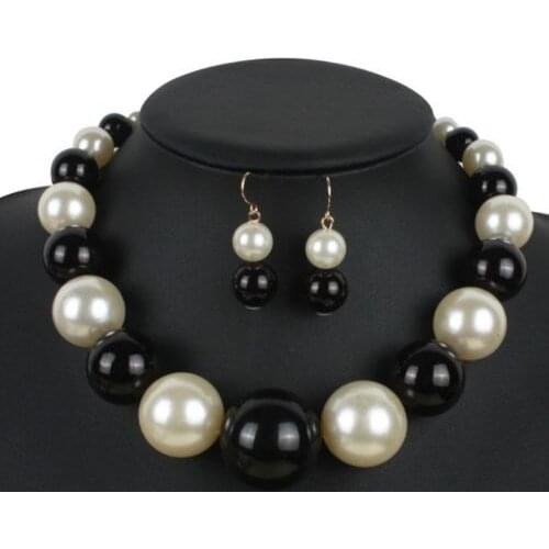 Charming 10-16mm south seas black white pearl necklace earrings
