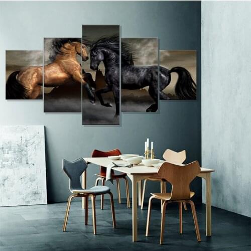 Prints Poster Wall Modular Picture Modern Paintings 5 Panel Animal Horses Canvas Art Home Decoration Living Room Artwork