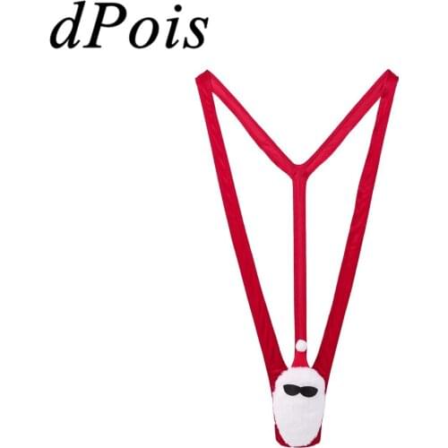 DPOIS Sexy Mens One Piece G-String Thong Briefs Underwear Male Christmas V-shaped Mankini Mini Micro Bikini Swimwear Swimsuit