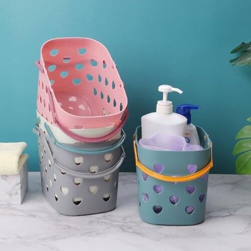 Portable Shower Caddy Tote Heart Shaped Hollow Plastic Storage Basket w/ Handle B03E