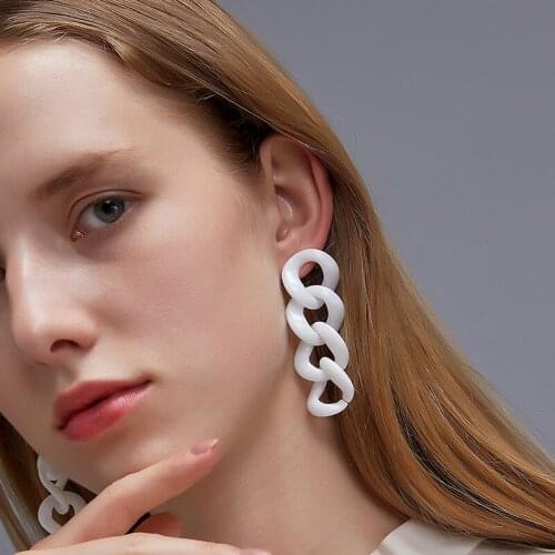 Exaggerated Geometric White Chain Earrings for Women Female Trendy Long Tassel Chains Earings Punk Cool Earring Party Jewelry