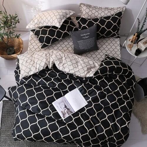 Luxury Black Bedding Set Queen King SIngle Full Size Polyester Bed Linen Duvet Cover Set Modern Plaid Pillowcase Home Textile