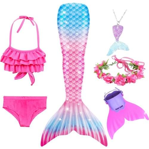 Kids Mermaid Tails With Monofin Flipper Bikini Swimsuit Bathing Children for Girls Princess Costume Swimmable Suit Dress