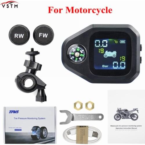 Newest USB Solar Charging Motorcycle TPMS Motor Tire Pressure Tyre Temperature Monitoring Alarm System with 2 External Sensors