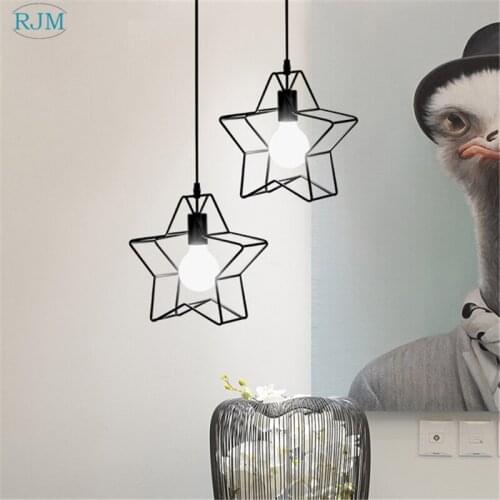 Nordic Retro Iron Creative Personality Stars Pendant Lights Industrial Black Pendant Lamps for Restaurant Bedroom Living Room