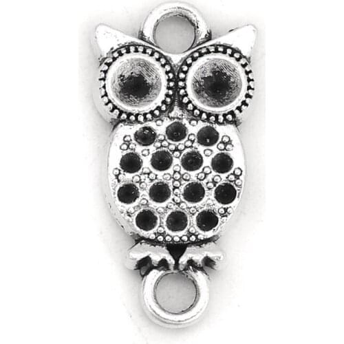 8Seasons Zinc Based Alloy Connectors Owl Silver Color Charms(Can Hold ss12 ss5 Pointed Back Rhinestone) 21mm x 11mm, 30 PCs