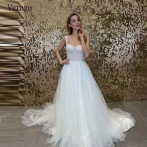 Verngo 2021 New Collection Dotted Tulle A Line Wedding Dress For Bride Sweetheart Straps Fish Bones Fitted Modern Bridal Dresses