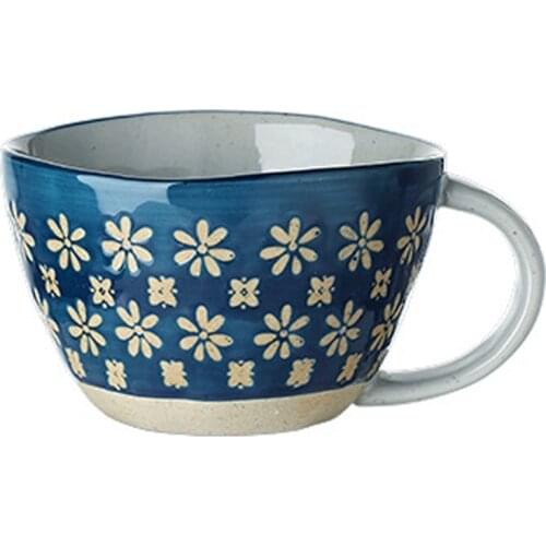 Vintage Ceramic Coffee Mug,Milk Oatmeal Handgrip Cup for Breakfast,Heat Resistant,Office Home Drinkware Tool