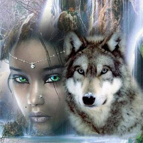 Wolf Moon Animal Printed Water-Soluble Canvas 11CT Cross Stitch Kit DIY Embroidery DMC Threads Handicraft Handiwork Floss