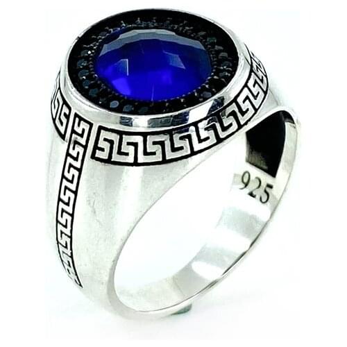 Top Quality Production Oval Sapphire Stone 925 Silver Men 'S Ring