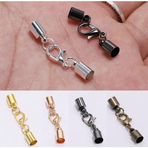 10pcs/lot Tassel Caps Leather Cord End Crimp Bead Lobster Clasps Connectors For DIY Necklace Jewelry Making Findings Accessories