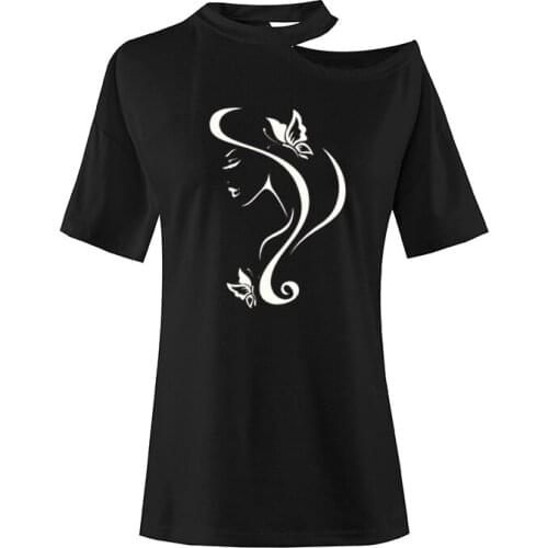 New Style Beauty Salon Girl Face with Butterfly Printed Shirt Women Short Sleeve T-Shirt Summer Fashion Casual Camisetas Tops