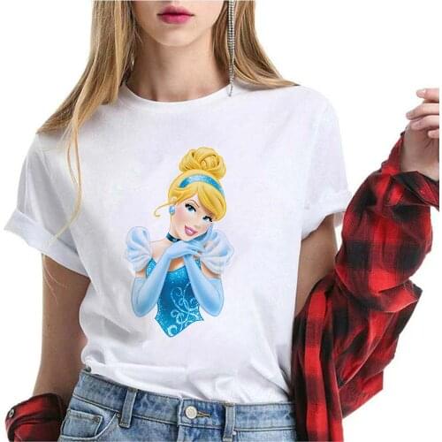New Fashion Disney Princess Print Female Short Sleeve Tops Tees Women 90s Clothing Fashion Princess T-shirts Drop Ship