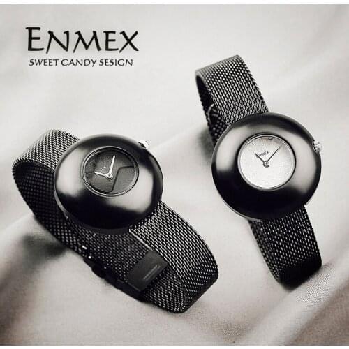 2021 Ladies gift women black watch Enmex simple stain steel black candy watch grace quartz fashion wristwatch