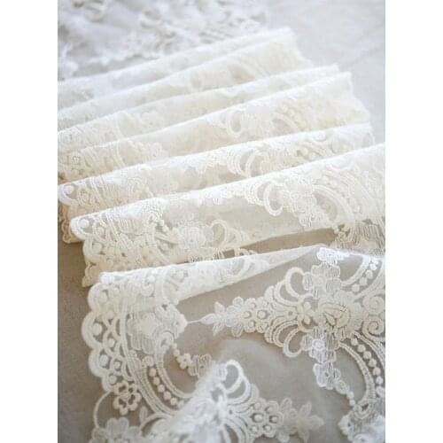 10 yards Ivory Lace Trim With Double Scalloped Border Cotton Embroidered Lace With Classical Floral Pattern, LT012EM