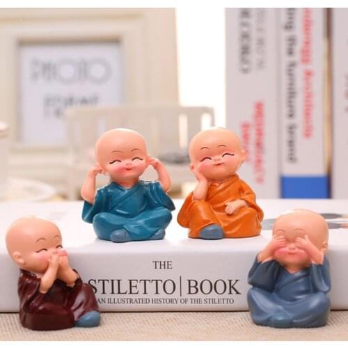 2pcs/set or 4pcs/set Mini Cute Monk Resin Tea Pet Do Not Listen Talk See Buddha Tea Pet Tea Accessories Office Home Decor