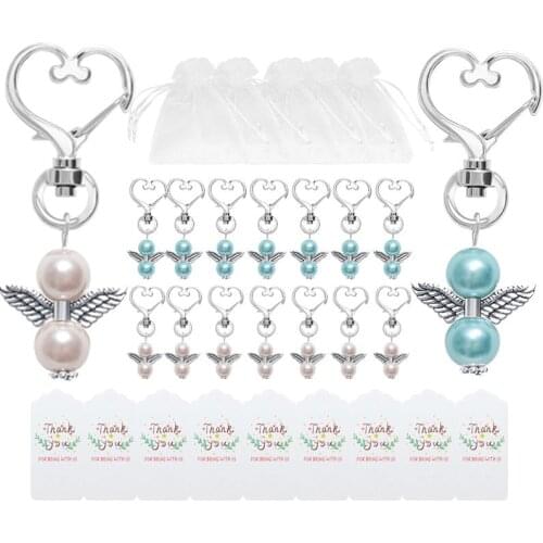 80 Sets Angel Favor Keychains Thank You Tags Gift Bags Guest Return Favors Baby Shower Bridal Shower Wedding Gifts Wholesale X2