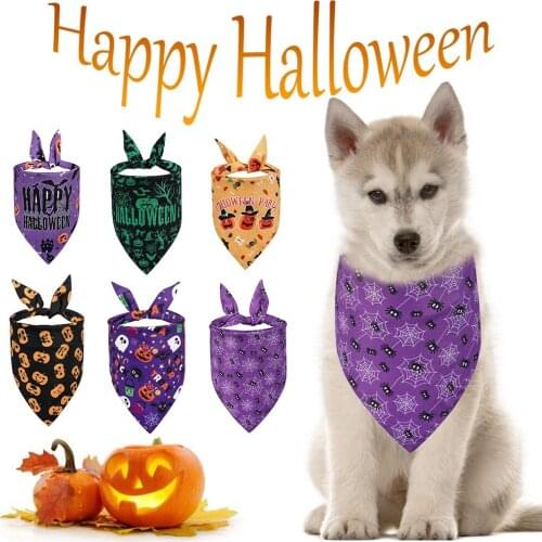 Dog Bandana Halloween Pumpkin Ghost Printed Scarf Pet Dog Puppy Holiday Triangle Bibs Scarf Accessories For Cats And Dogs