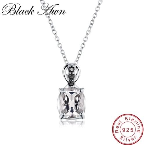 [BLACK AWN] 925 Sterling Silver Jewelry Trendy Black Spinel Necklace for Women Silver 925 Jewelry Pendants P160