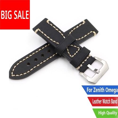 CARLYWET 20 22 24 26mm Black Real Leather Watch Band For Zenith Omega Montblanc Panerai Daytona Submariner Tissot Tag Heuer