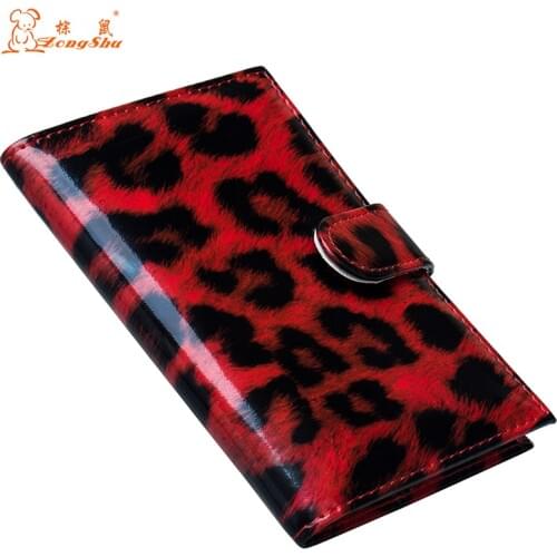 Red Smooth leopard print buckled card PU Leather passport holder women passport case multifunctional travel clip with travling