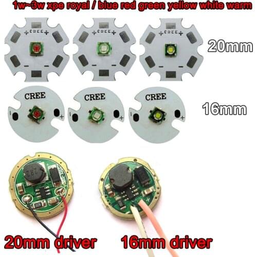 1pcs Cree XPE XP-E 3W Red Green Blue Yellow Cool / Warm White LED With 20mm / 16mm base + 3V 3W 5W LED Driver