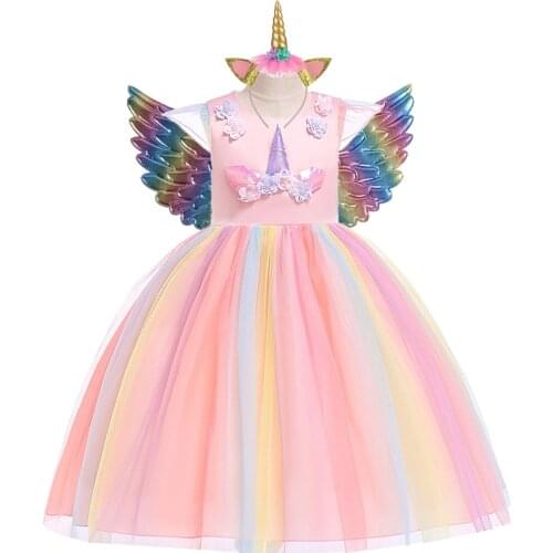 Kids Unicorn Dress for Girls Embroidery Flower Ball Gown Cosplay Princess Dresses for Holiday Party Costumes Children Clothing