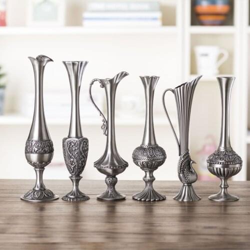 Europe retro small size metal vintage vase metal vases alloy metal flower vase for home decoration HP007