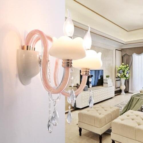 European style crystal wall lamp creative glass candle lights bedroom bedside wall sconce living room background corridor lamps