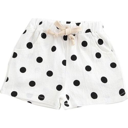 Cotton Hemp Summer Unisex Kids Baby Boy Girls Dots Breathable Shorts Drawstring Pants All-Match