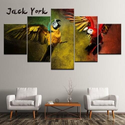 Canvas Painting Two parrots in battle 5 Pieces Wall Art Painting Modular Wallpapers Poster Print Home Decor free shipping