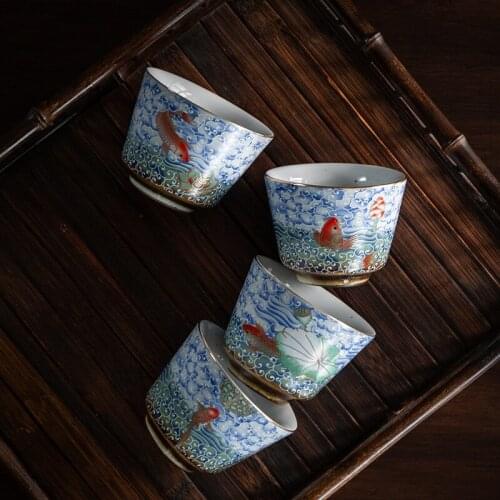 Koi Tea Cup Porcelain Kung Fu Tea Set Single Cup Tea Appreciation Cup Master Cup Set Chinese Style Tea Cup Bowls Teacup Bowl