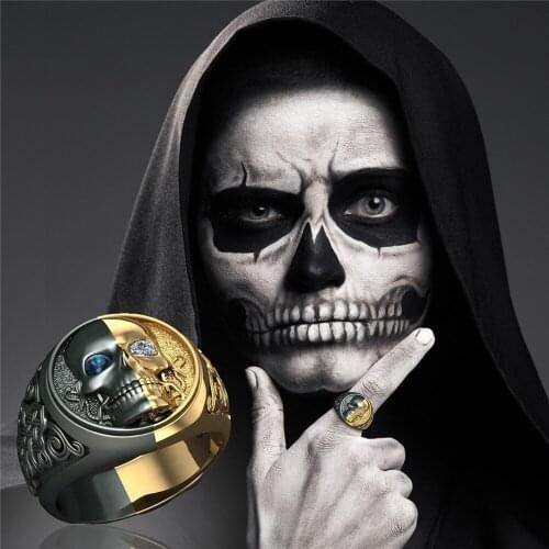 Кольца 2021 тренд Halloween Punk Metal Skull Finger Rings For Men Black Gold Ring Gothic bague homme anel masculino itachi Ring