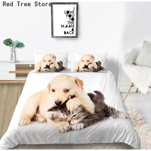 Dog and Cat Bedding Set 3D Print Animal Pattern Duvet Cover Queen King Twin Full Size Design Lovely Pet Bed Sets For Kids Adults