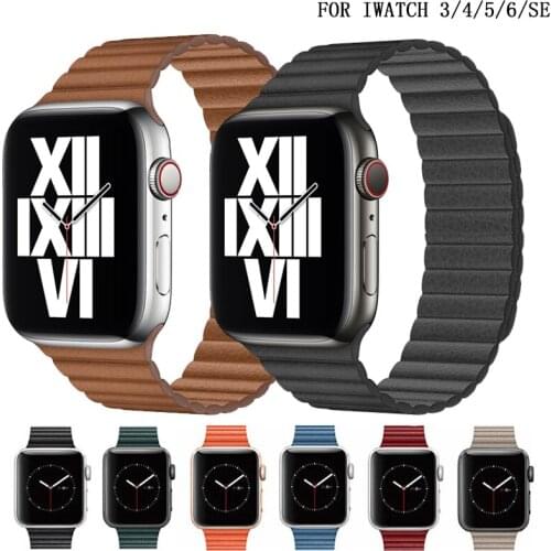 Leather loop For Apple watch band 40mm 44mm Iwatch band 42mm 38mm Magnetic bracelet Genuine correa apple watch 6 5 4 3 se Strap