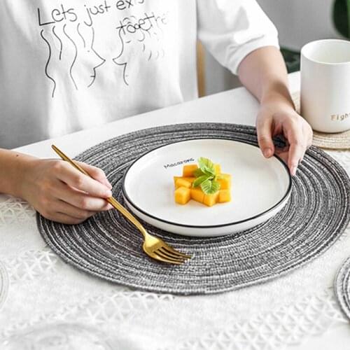 Round Woven Cloth Placemat Tableware Mat Cotton Linen Heat Resistant Dinnerware Mat Pad Home Restaurant Tabletop Decoration