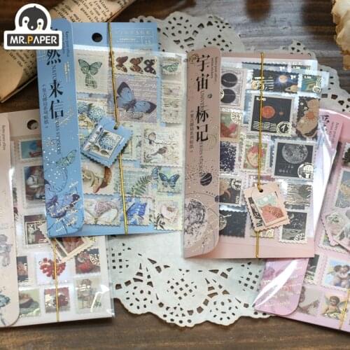 Mr. Paper 4 Designs Hot Stamping Retro Post Office Series Flat Sheet Sticker Handbook DIY Decorative Collage Material Sticker