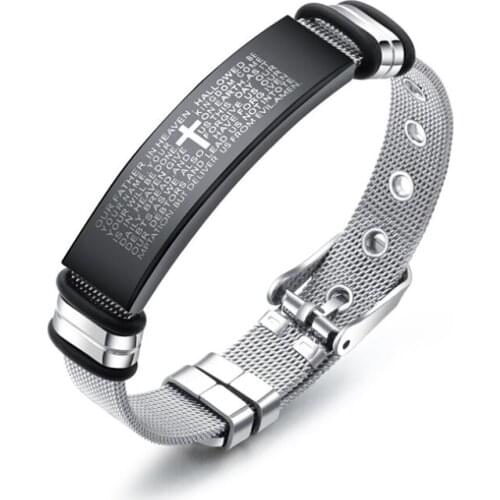 Stainless Steel Men Punk Rock Christ Black Bar Bible Verse Cross Bracelet Bangle Jewelry Gift For Him