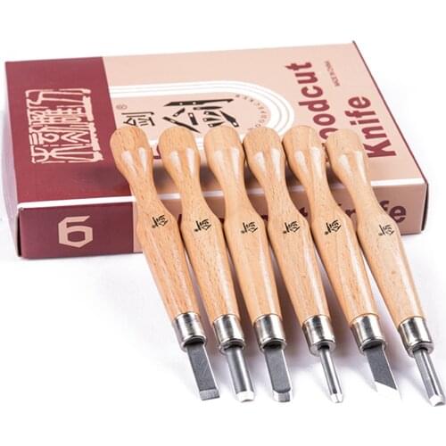 SKS7 Steel 6pcs One Lot Wood Carving Tool Wood Engraving Knife Twice Polished Knife Edge Carved Wooden Cutter