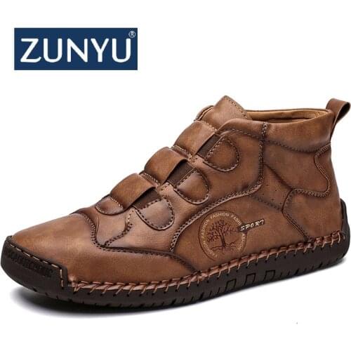 ZUNYU New Fashion Men Leather Boots Mens Warm Fur Snow Boots Winter Shoes Split Leather Comfortable Ankle Men Warm Boots Size 48