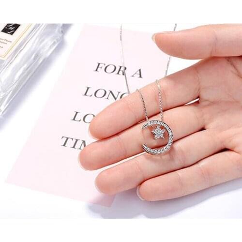 New Women Necklaces Jewelry Cubic Zirconia Moon Star Necklaces Pendants for Girl Party Valentines Day Gifts