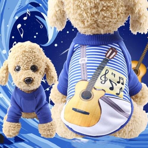 Dogs Clothes Spring Autumn Guitarist Music Fashion Sweatshirt for Small Dog Casual Puppy Fleece Hoodies Chihuahua Clothes XS-2XL