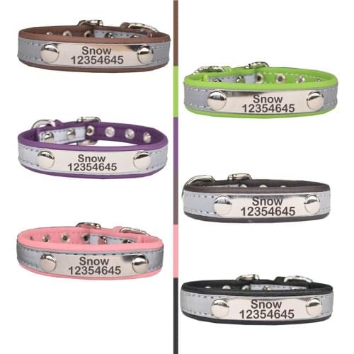 Free Engraving Reflective effect Pu Leather Adjustable necklace Studs Pet Dog Cat Collars paw cut puppy collars 6 colors