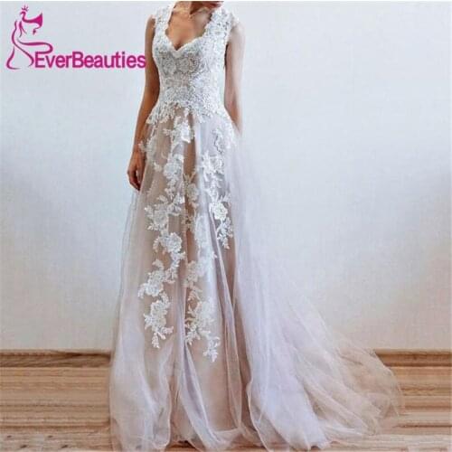 Beach Wedding Dresses Tulle Appliques A-Line платье 2021 Elegant Bridal Gowns Robe De Mariée Bohemian свадебное платье