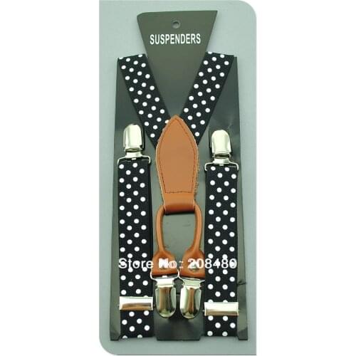 High Quality Four Clip-on Genuine leather 2.5cm White Dot Black Boys Suspenders Children Kids Suspender Elastic Belt Braces