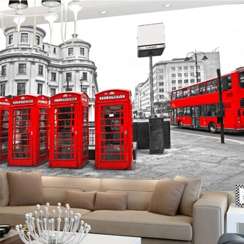 Custom London Red Bus City View Wallpaper Personality Retro Cafe Living Room Background 3D Wall Murals Wallpaper Home Decor