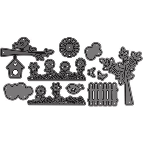Cutting Dies Fence Sunflower Tree Sun Fish Bird For DIY Scrapbooking Embossing Album Paper Cards Dies 2021 New